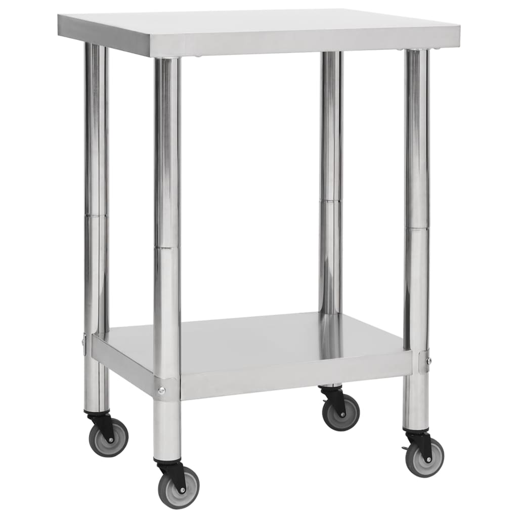 Kitchen Work Table with Wheels 60x45x85 cm Stainless Steel - R and M Furniture