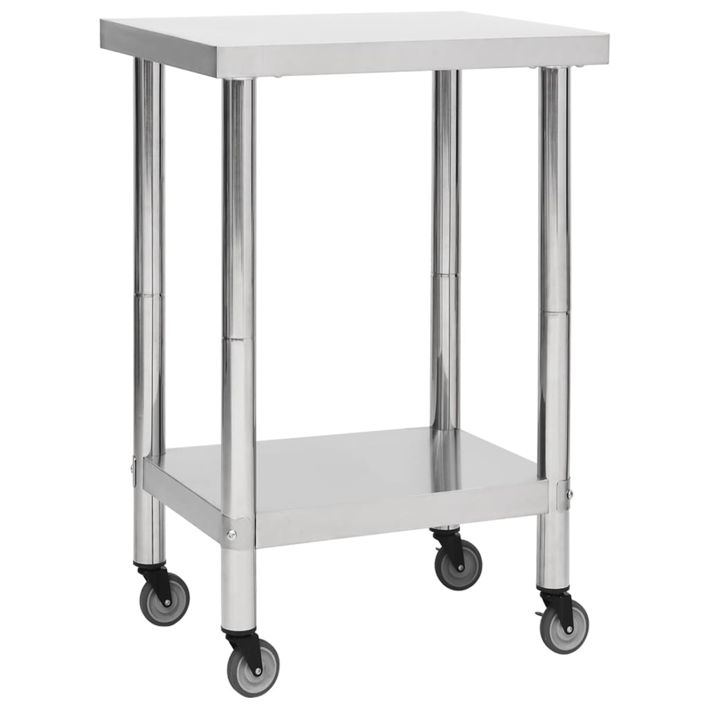 Kitchen Work Table with Wheels 60x60x85 cm Stainless Steel - Design Hut