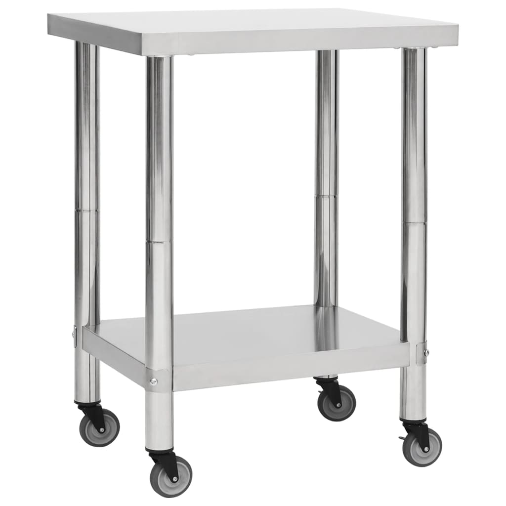 Kitchen Work Table with Wheels 80x30x85 cm Stainless Steel - Tyrell & Tyrell