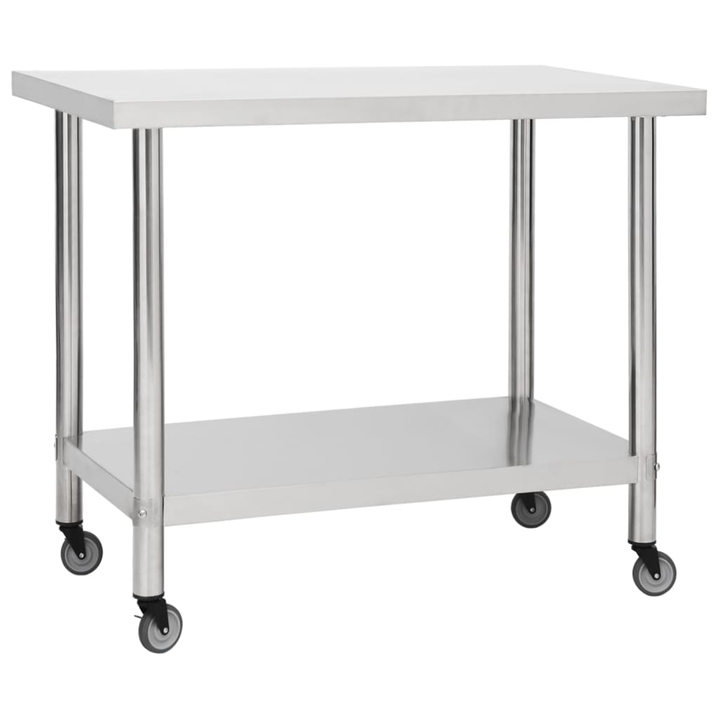 Kitchen Work Table with Wheels 80x60x85 cm Stainless Steel - Decor Base