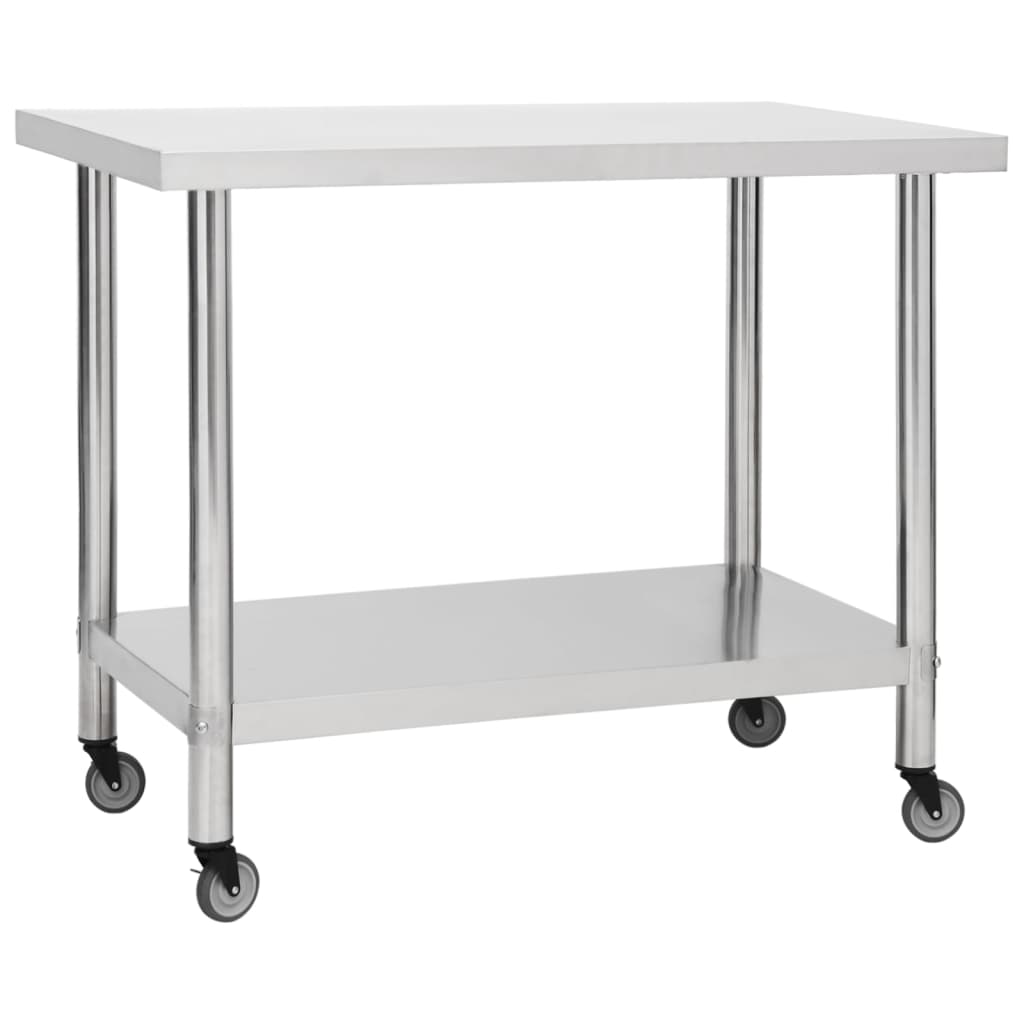 Kitchen Work Table with Wheels 100x60x85 cm Stainless Steel - R and M Furniture
