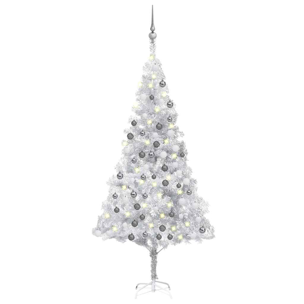 FROSTYN Artificial Pre-lit Christmas Tree with Ball Set Silver 180 cm PET - All Things Good