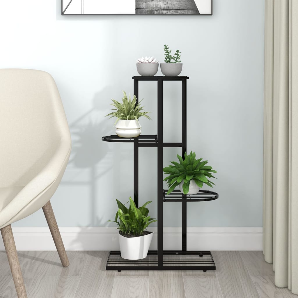 4-Floor Flower Stand 43x22x76 cm Black Metal - R and M Furniture