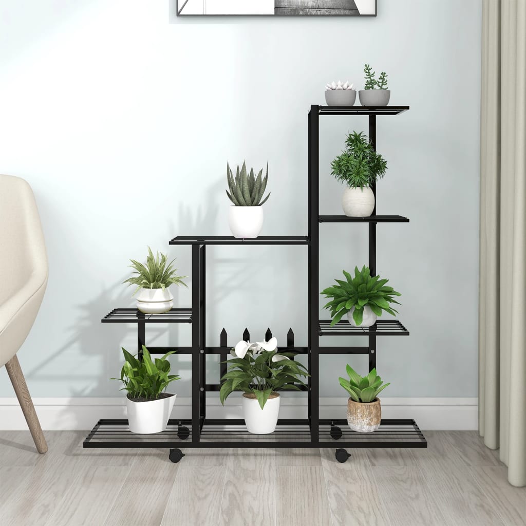 Flower Stand with Wheel 94.5x25x92.5 cm Black Metal - Discount Dealers