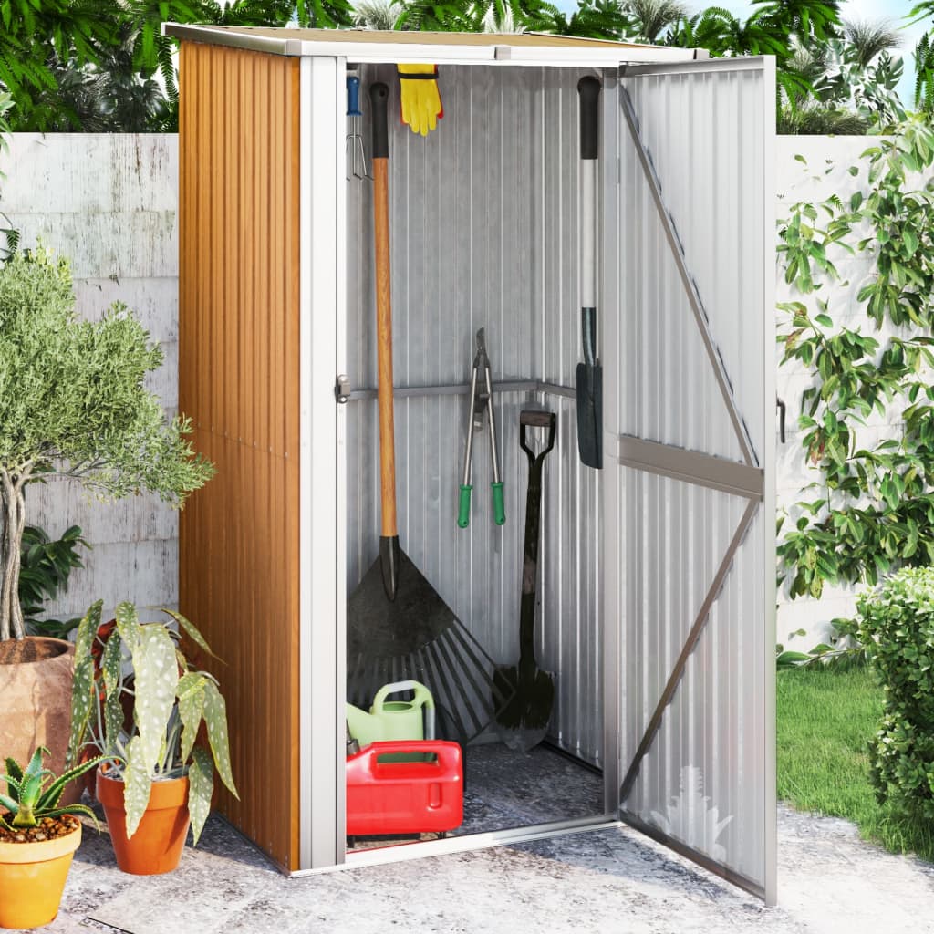 Garden Shed Brown 118.5x97x209.5 cm Galvanised Steel - The Home Maker