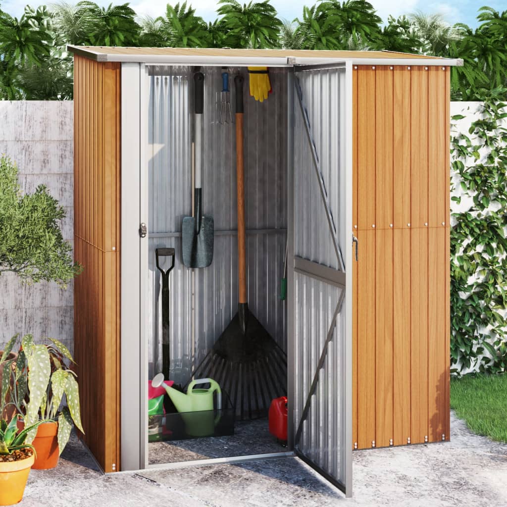 Garden Shed 180.5x97x209.5 cm Galvanised Steel Wooden Look - All Things Good