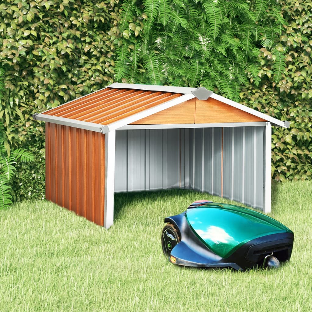 Garden Robot Lawnmower Shed 92x97x63 cm Galvanised Steel Brown - All Things Good