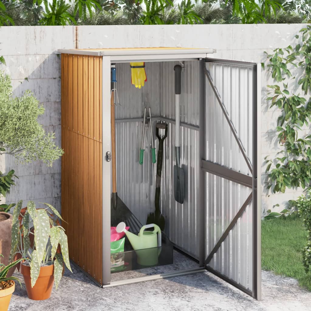 Garden Tool Shed Brown 88x89x161 cm Galvanised Steel - The Home Maker