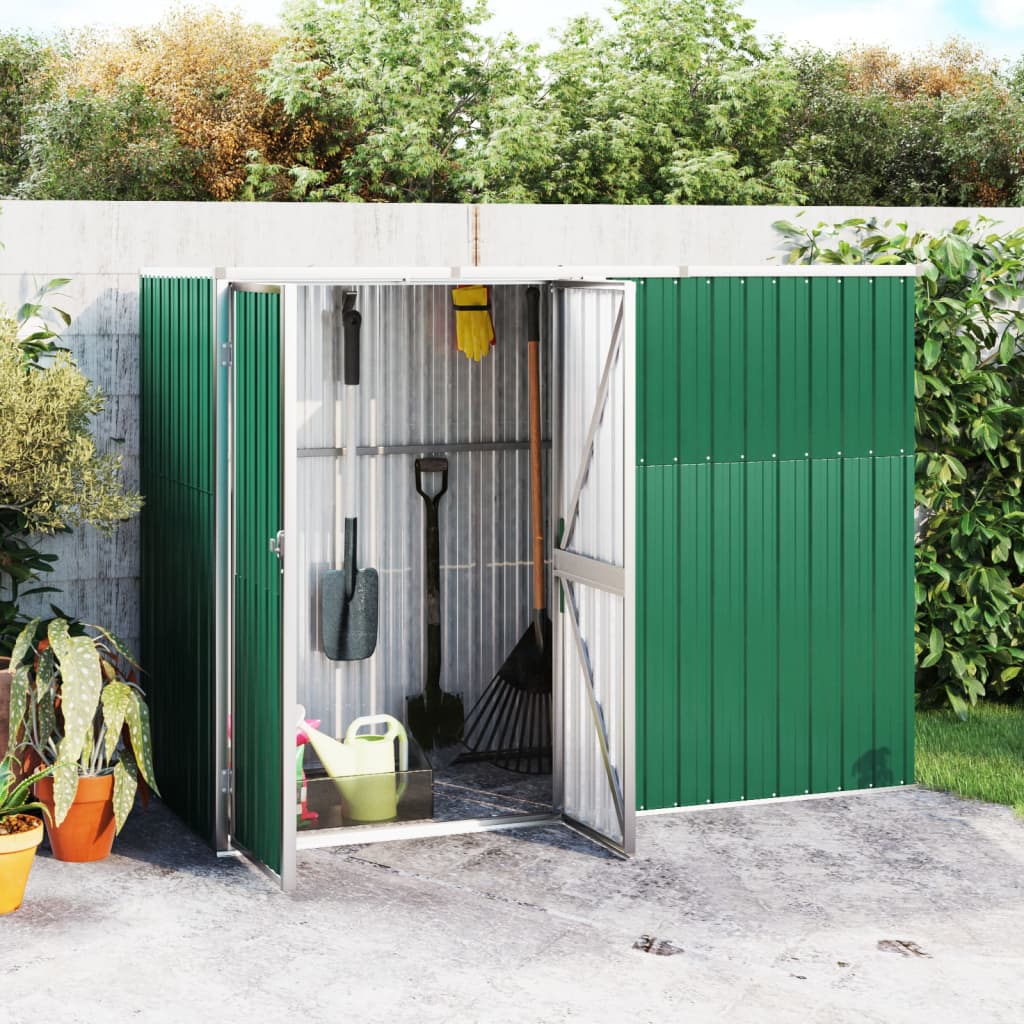 Garden Tool Shed Green 225x89x161 cm Galvanised Steel - All Things Good