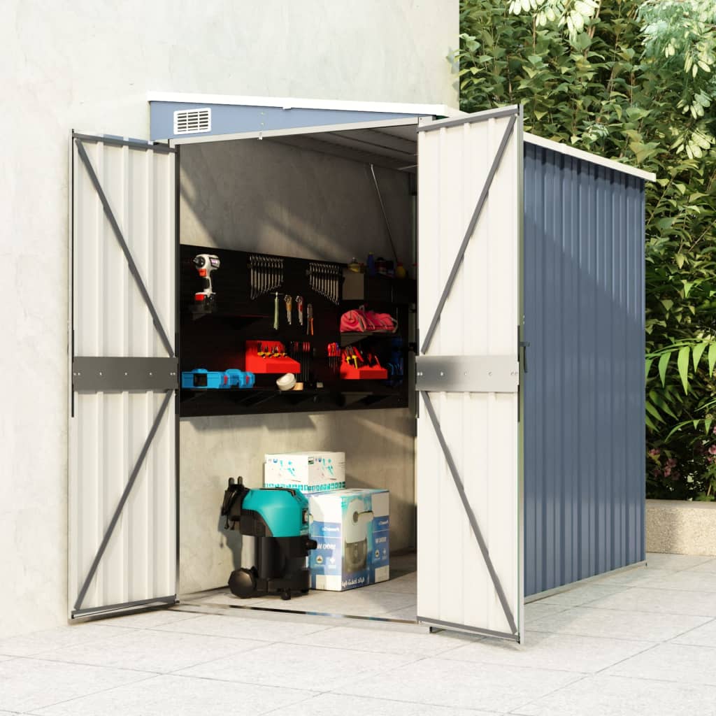 Wall-mounted Garden Shed Grey 118x194x178 cm Galvanised Steel - Brittle & Co
