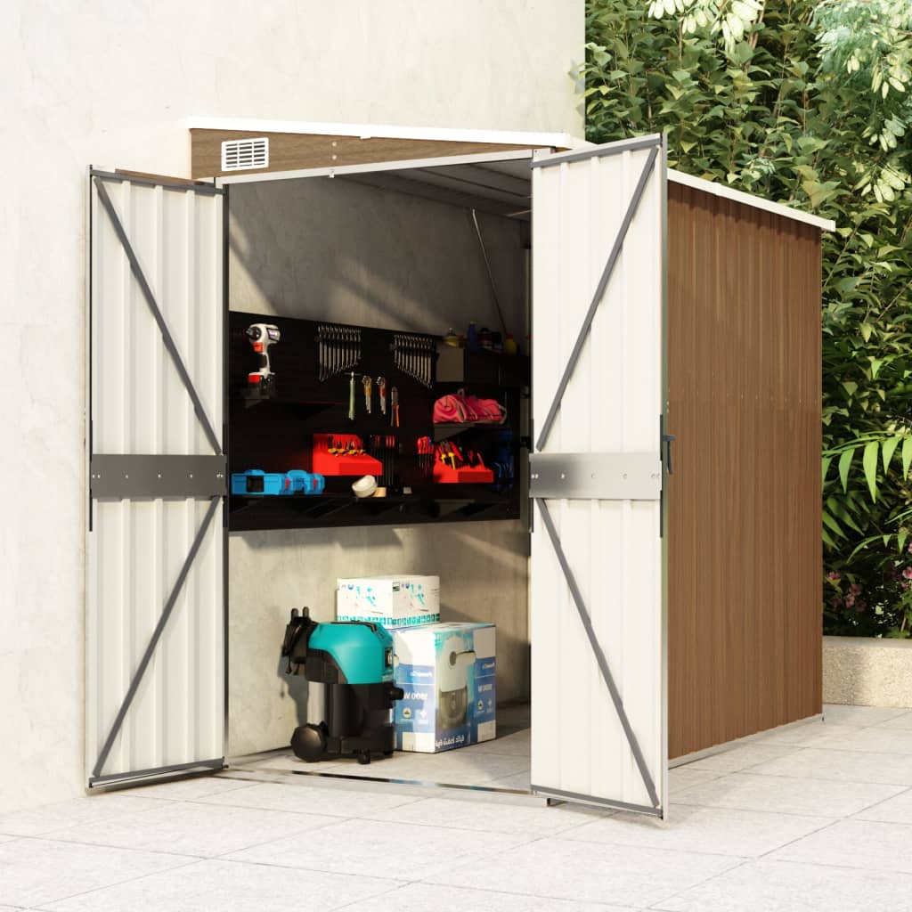 Wall-mounted Garden Shed Brown 118x194x178 cm Galvanised Steel - Millennium Furniture