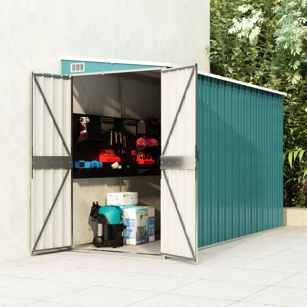 Wall-mounted Garden Shed Green 118x288x178 cm Galvanised Steel - Charlotte Dunes