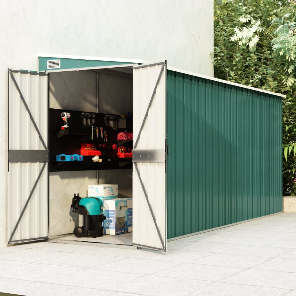 Wall-mounted Garden Shed Green 118x382x178 cm Galvanised Steel - Brittle & Co