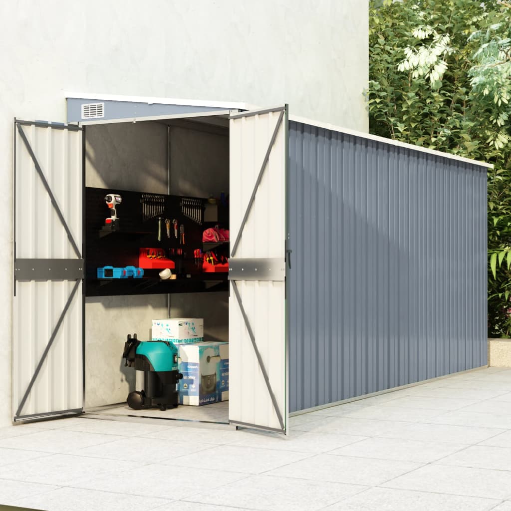 Wall-mounted Garden Shed Grey 118x382x178 cm Galvanised Steel - All Things Good