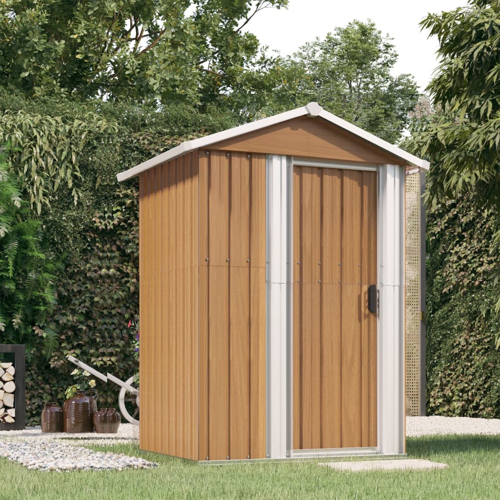 Garden Shed Brown 126x97.5x177 cm Galvanised Steel - The Home Maker