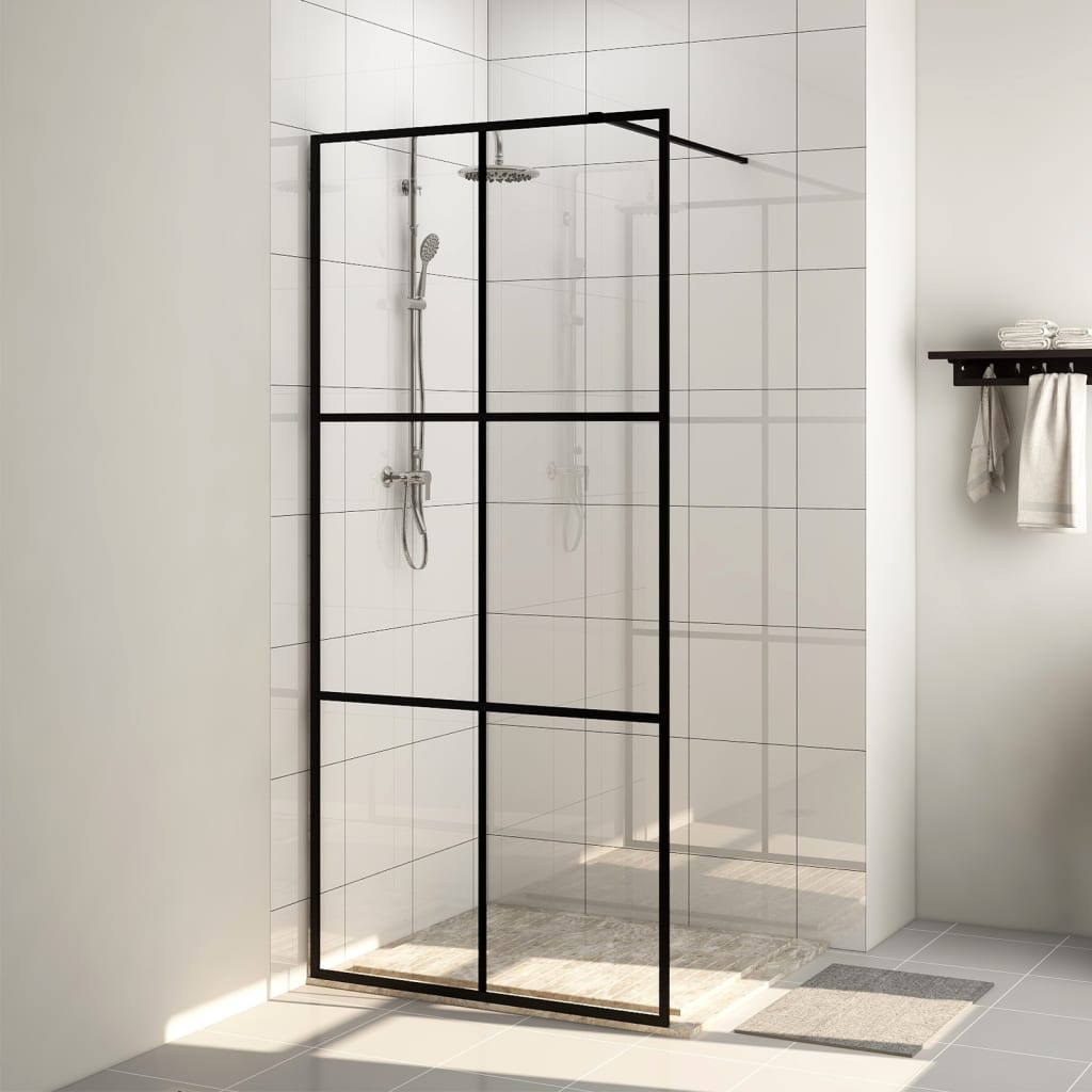 Walk-in Shower Wall with Clear ESG Glass 100x195 cm Black - Style and Chic