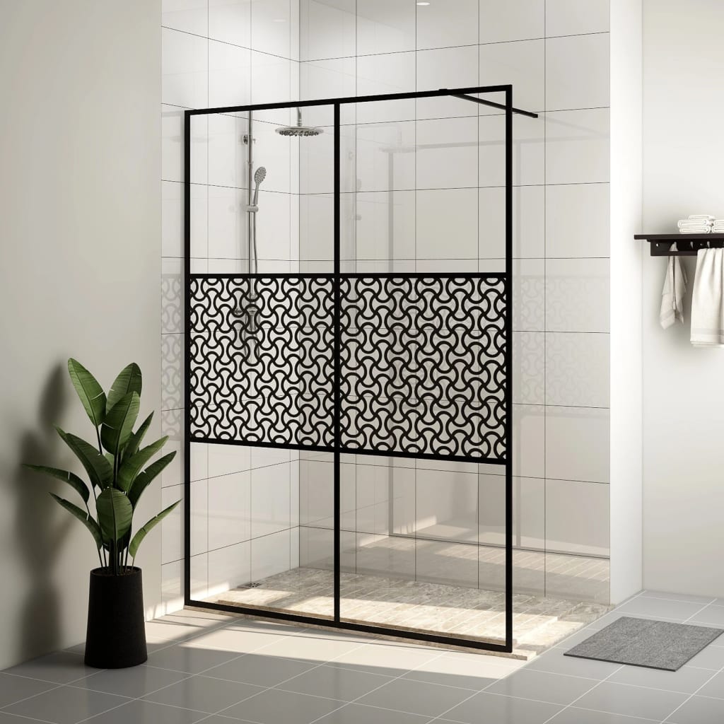 Walk-in Shower Wall with Clear ESG Glass 140x195 cm Black - Direct Imports