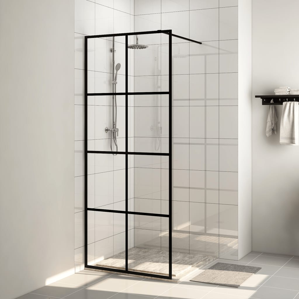 Walk-in Shower Wall with Clear ESG Glass 80x195 cm Black - Discount Dealers