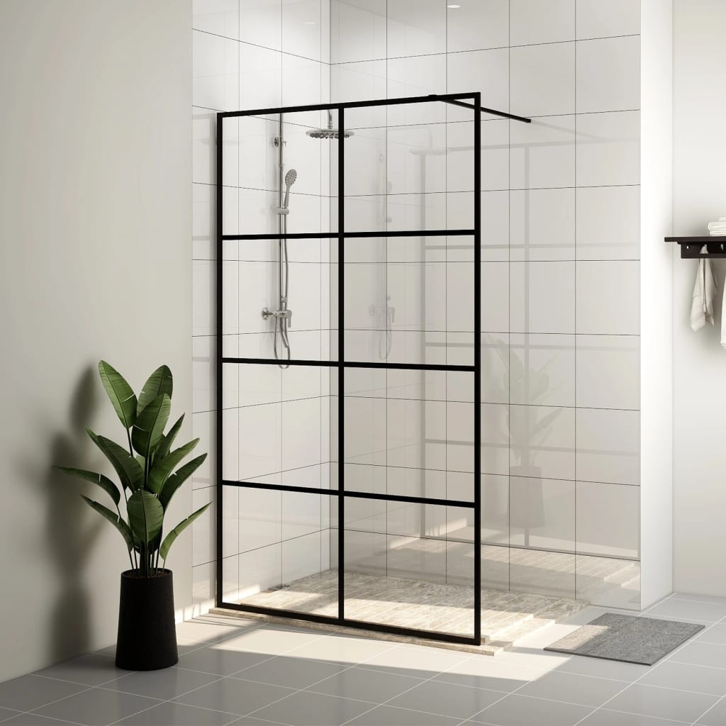 Walk-in Shower Wall with Clear ESG Glass 90x195 cm Black - Tyrell & Tyrell