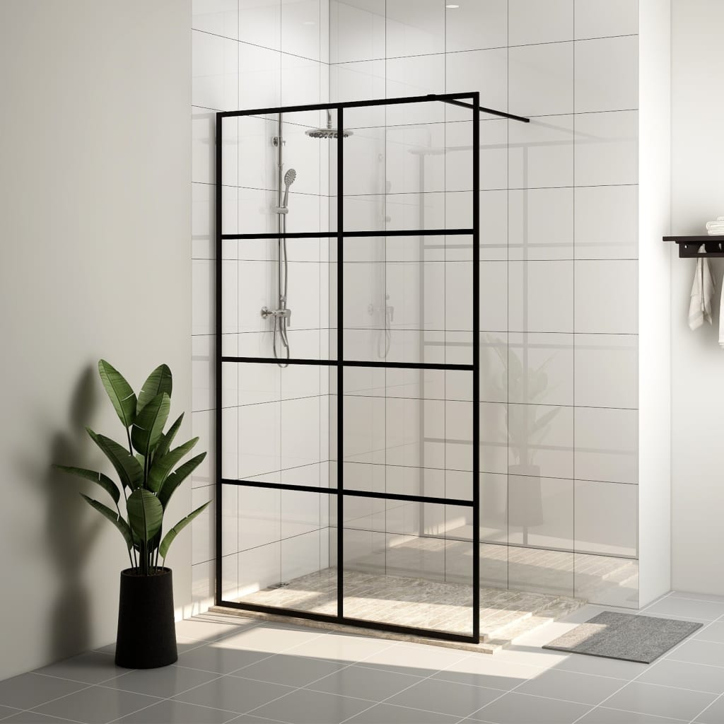 Walk-in Shower Wall with Clear ESG Glass 140x195 cm Black - Merkel Designers