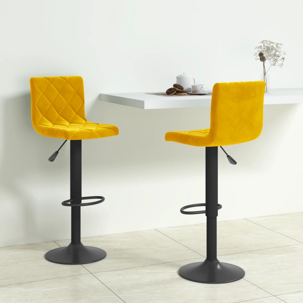 Bar Stools 2 Pieces Mustard Yellow Velvet - Charlotte Dunes