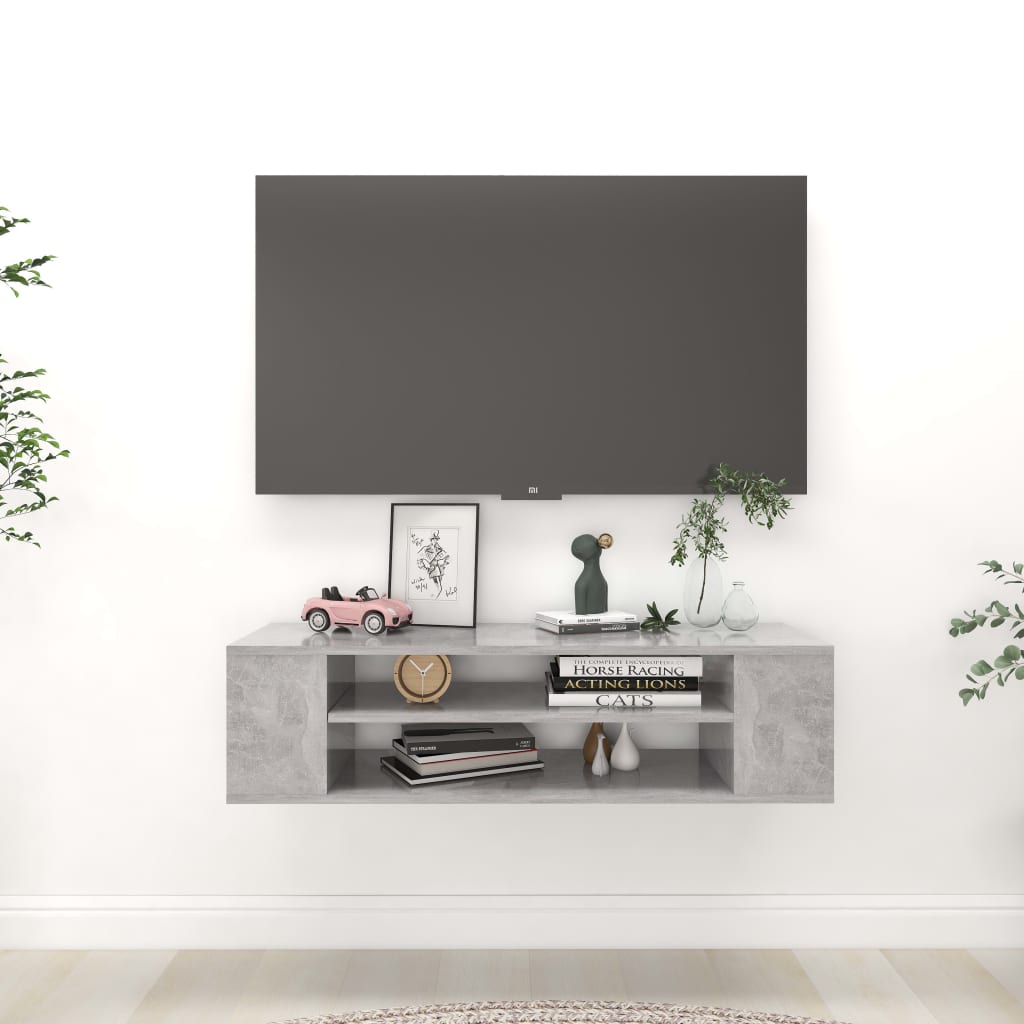 Hanging TV Cabinet Concrete Grey 100x30x26.5 cm Engineered Wood - Tyrell & Tyrell