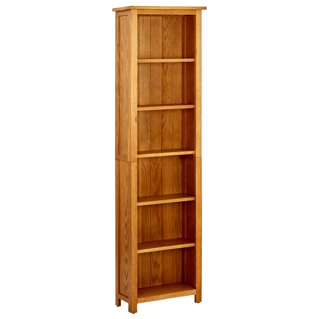 6-Tier Bookcase 52x22x180 cm Solid Oak Wood - Charlotte Dunes