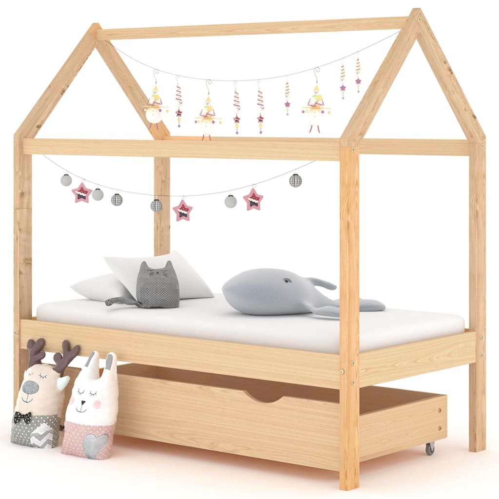 Kids Bed Frame with a Drawer Solid Pine Wood 70x140 cm - Merkel Designers