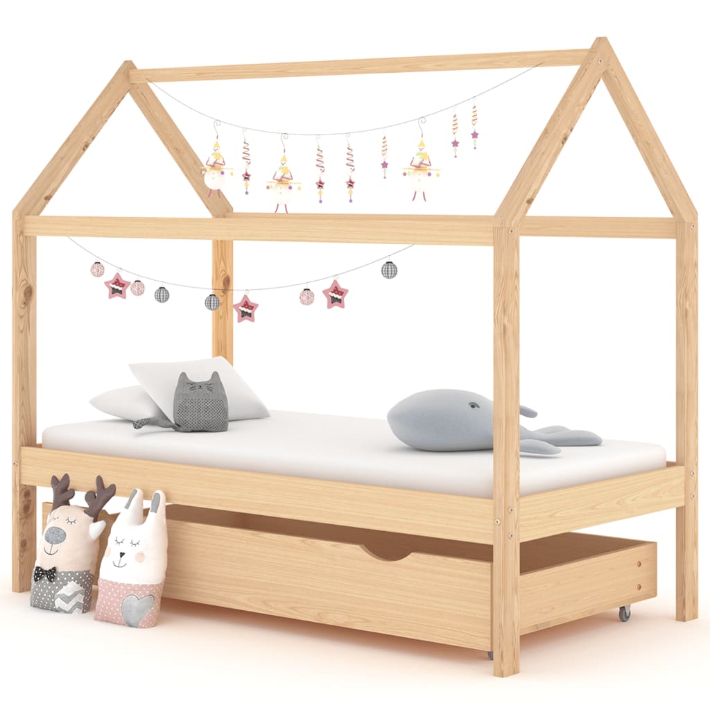 Kids Bed Frame with a Drawer Solid Pine Wood 80x160 cm - The Home Maker
