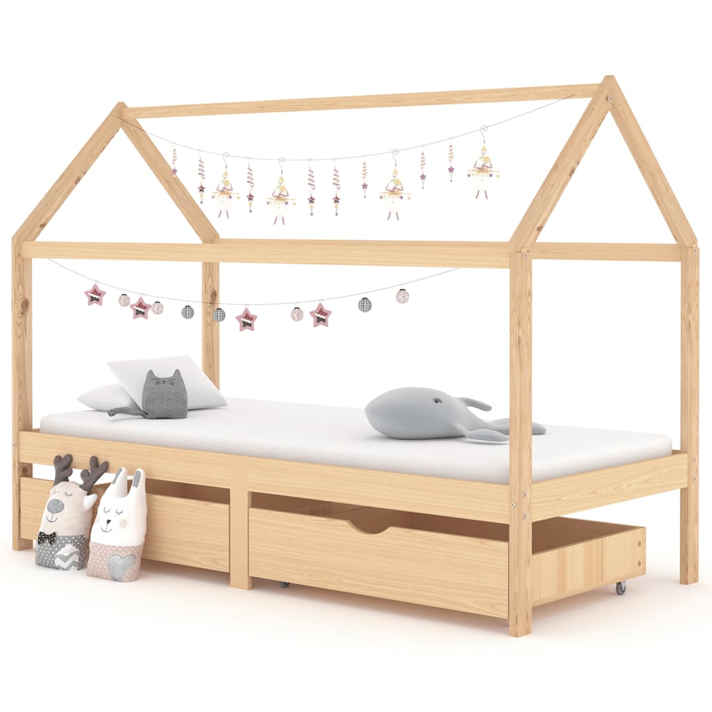 Kids Bed Frame with Drawers Solid Pine Wood 90x200 cm - Charlotte Dunes
