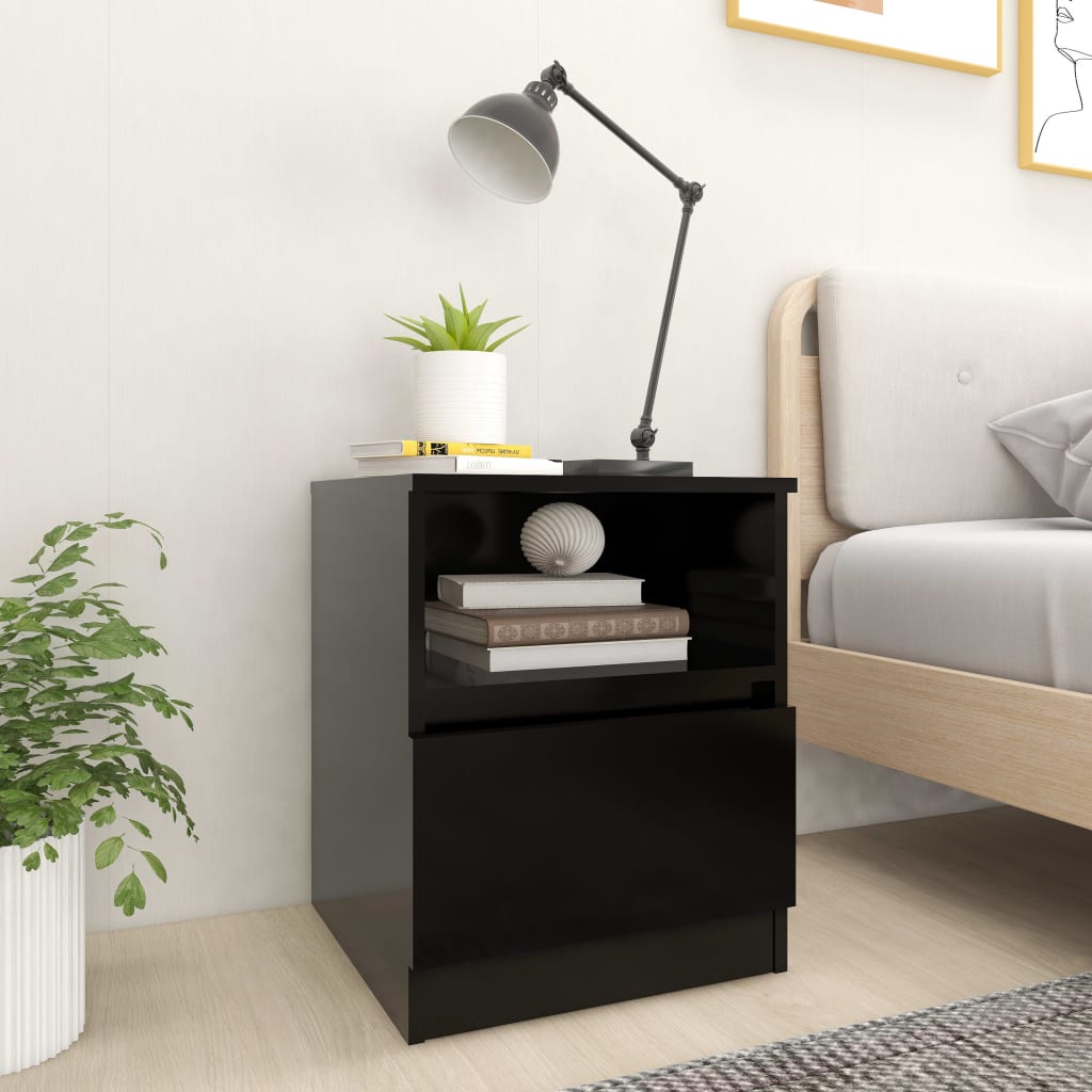 Bedside Table - MANNING 2 Piece Nightstand Black 40cm - Merlin Deals