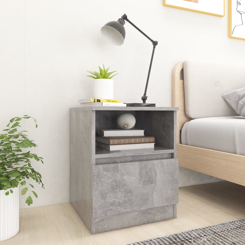 Bedside Table - MANNING 2 Piece Nightstand Concrete Grey 40cm - Design Hut