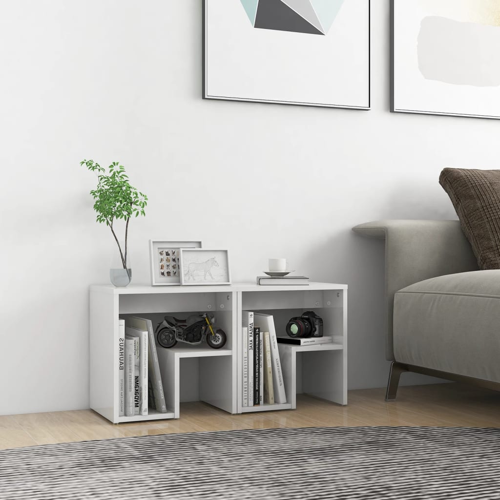 Bedside Table - DAWSON 2 Piece Nightstand High Gloss White 40cm - Decor Base