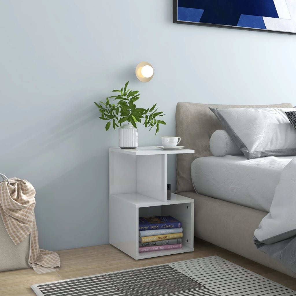 Bedside Table - MARLOWE 2 Piece Nightstand High Gloss White 35cm - Discount Dealers