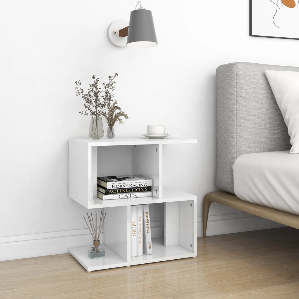 Bedside Table - CLEVELAND 2 Piece Nightstand High Gloss White 50cm - Sid & Sam