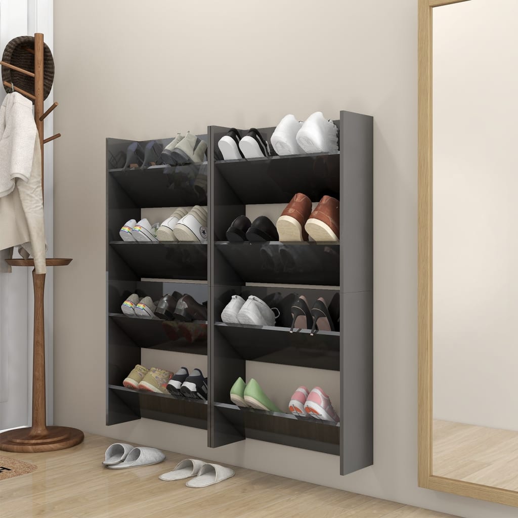 Wall Shoe Cabinets 4 pcs High Gloss Grey 60x18x60 cm Engineered Wood - Sid & Sam