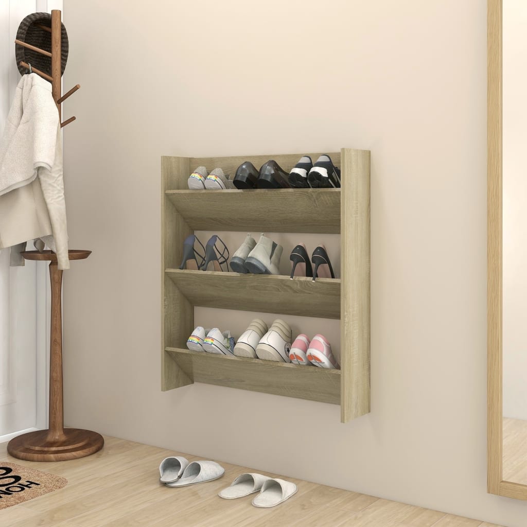 Wall Shoe Cabinet Sonoma Oak 80x18x90 cm Engineered Wood - Decor Base