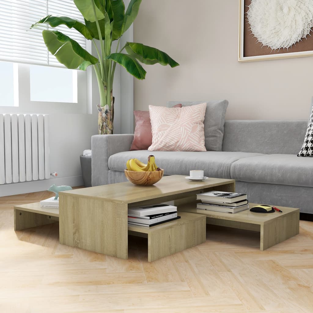 Nesting Coffee Table Set Sonoma Oak 100x100x26.5 cm Engineered Wood - R and M Furniture