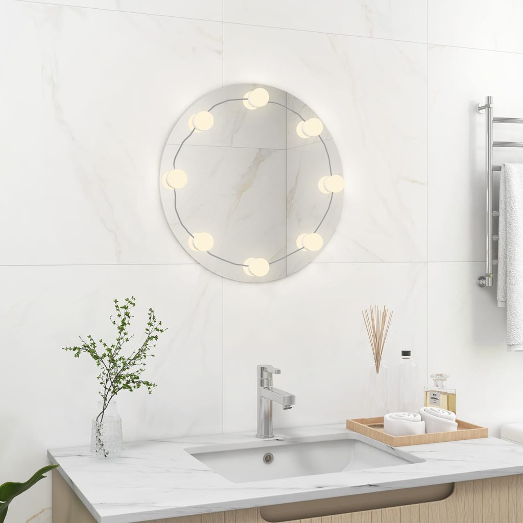 Wall Mirror with LED Lights Round Glass - Decor Base