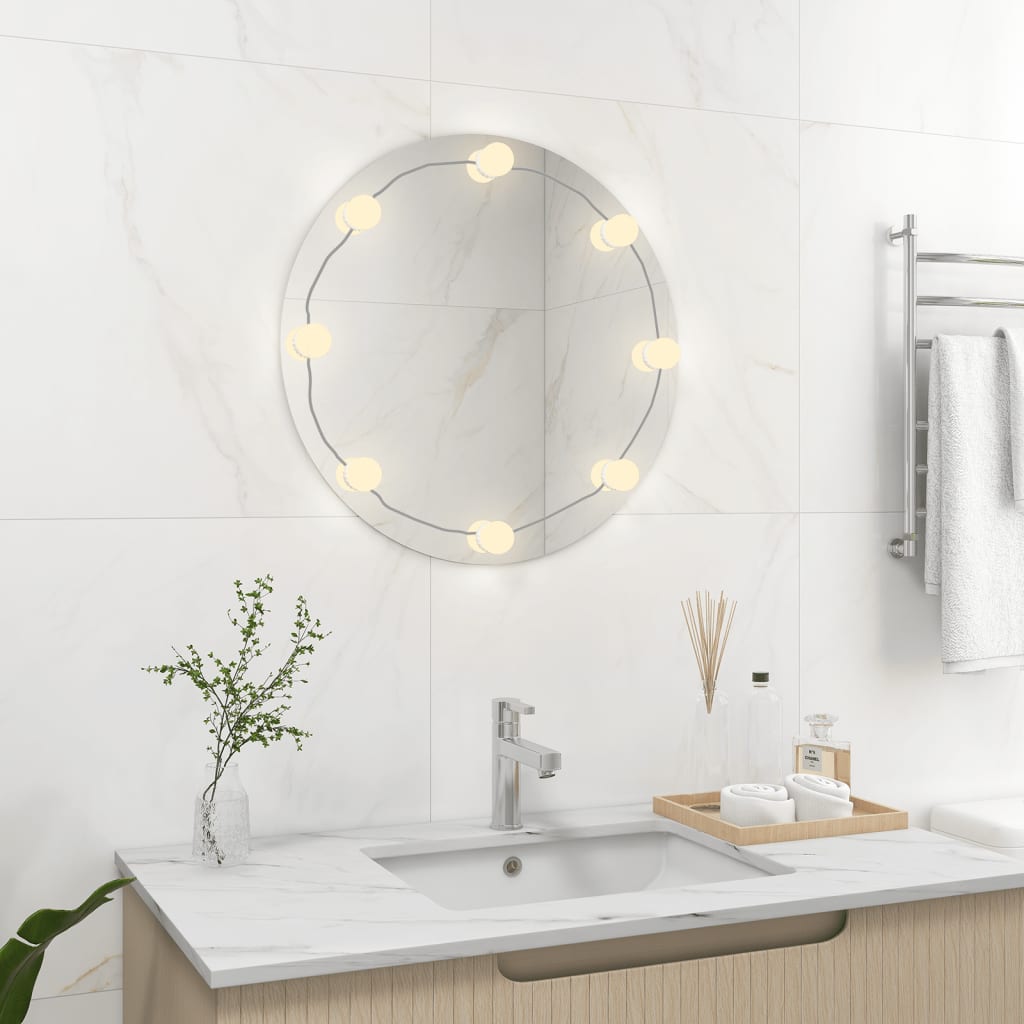 Wall Mirror with LED Lights Round Glass - Discount Dealers