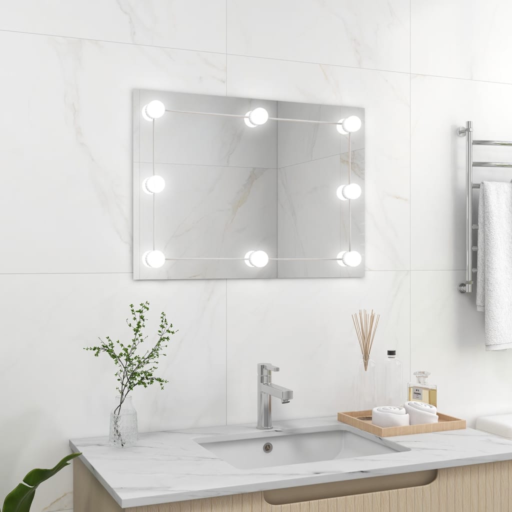 Wall Frameless Mirror with LED Lights Rectangular Glass - Casper Homes