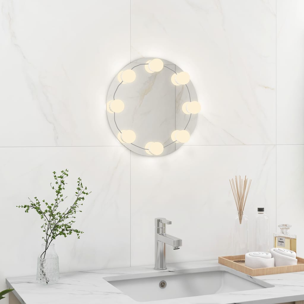 Wall Frameless Mirror with LED Lights Round Glass - The Home Maker