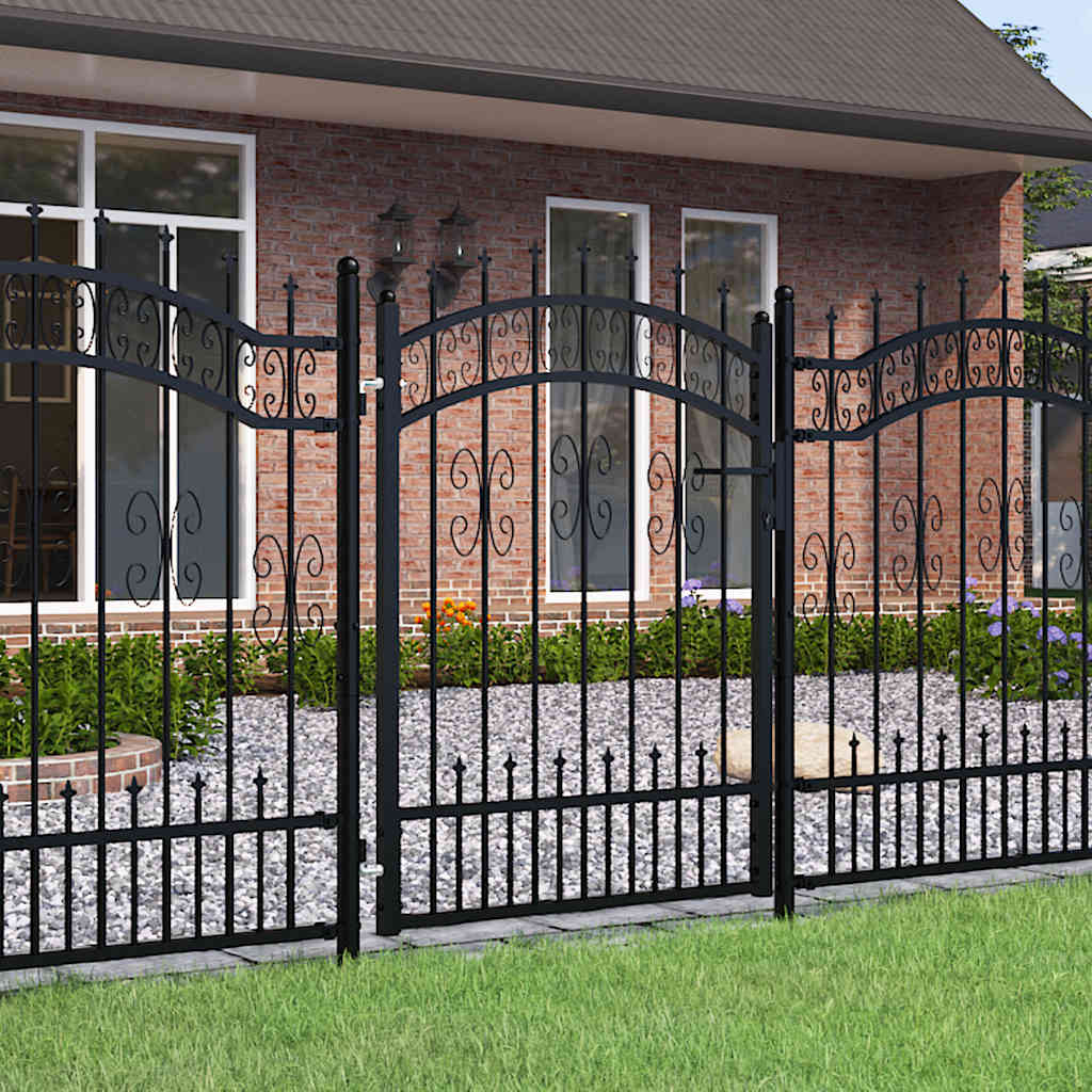 Fence Gate with Spear Top Black 103x175cm Powder-coated Steel - Direct Imports