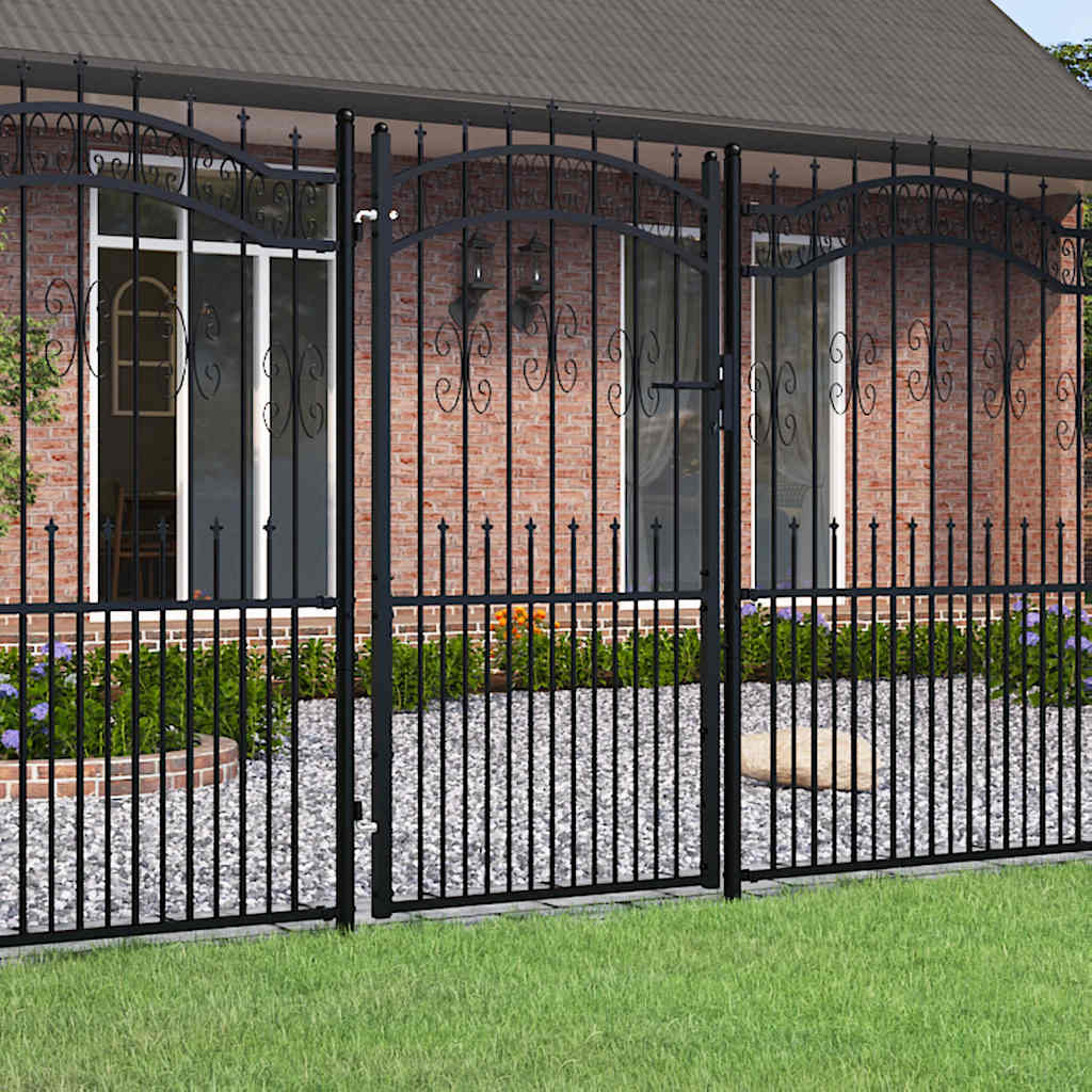 Fence Gate with Spear Top Black 103x225cm Powder-coated Steel - Direct Imports
