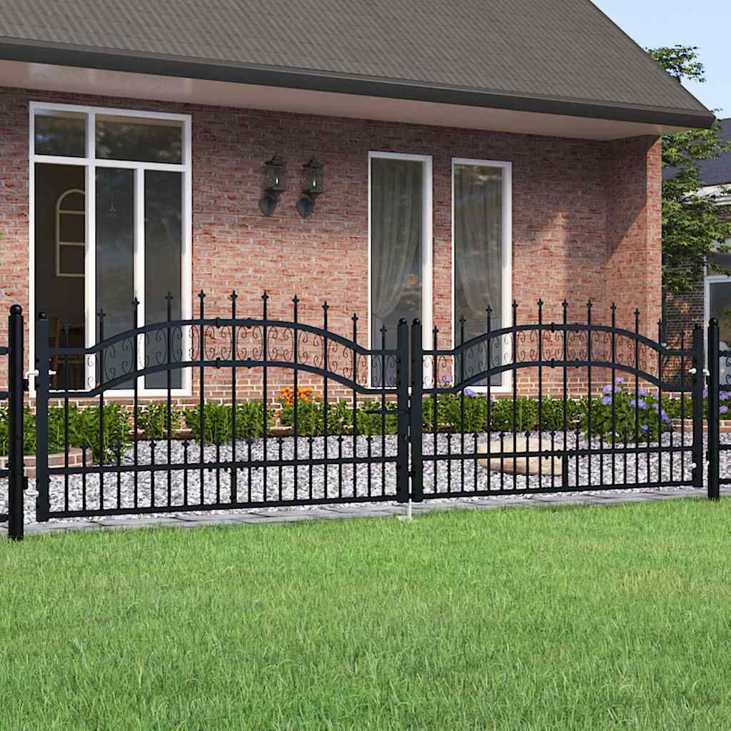 Fence Gate with Spear Top Black 305x120cm Powder-coated Steel - Merkel Designers