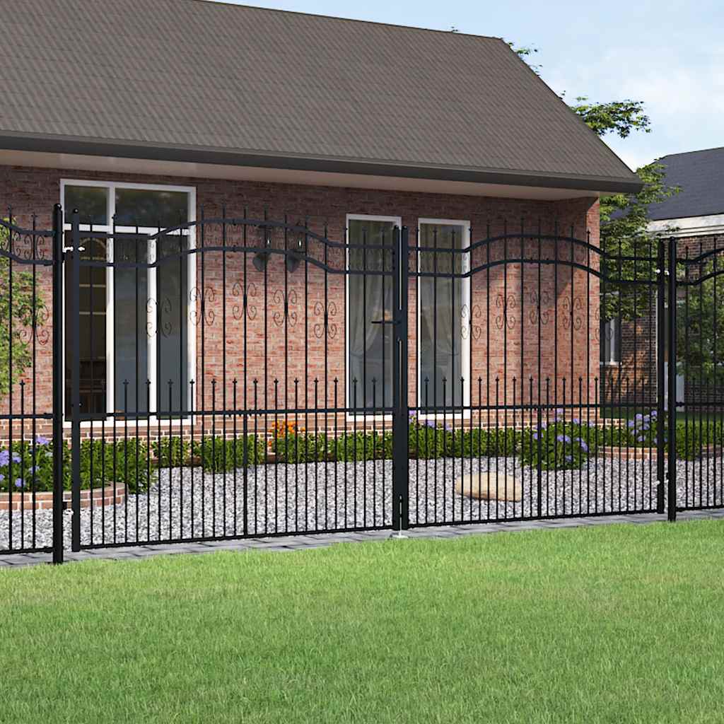 Fence Gate with Spear Top Black 406x223cm Powder-coated Steel - Style and Chic