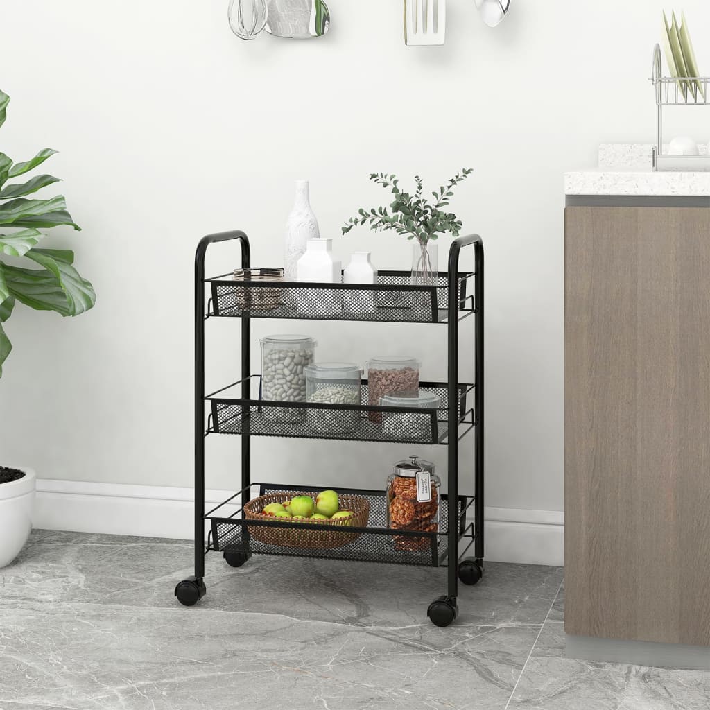 3-Tier Kitchen Trolley Black 46x26x64 cm Iron - Design Hut