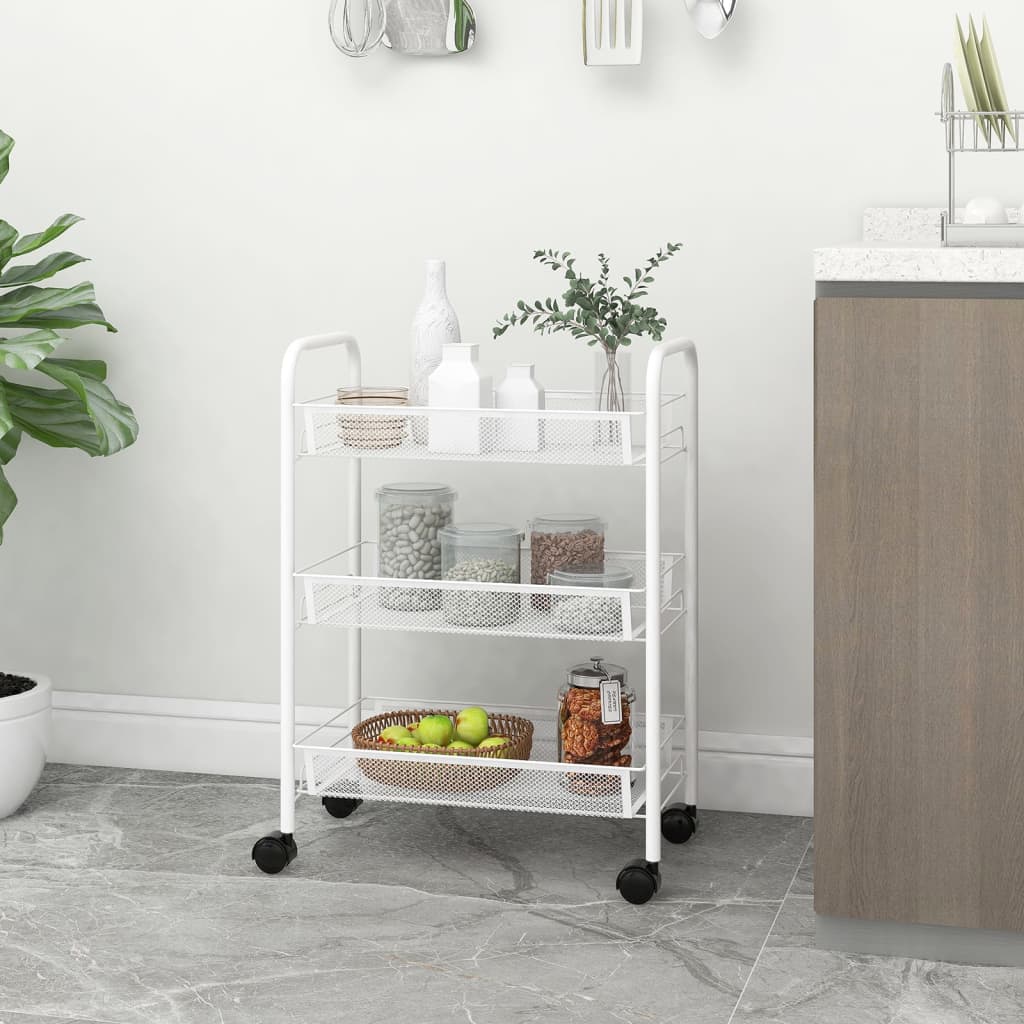 3-Tier Kitchen Trolley White 46x26x64 cm Iron - R and M Furniture