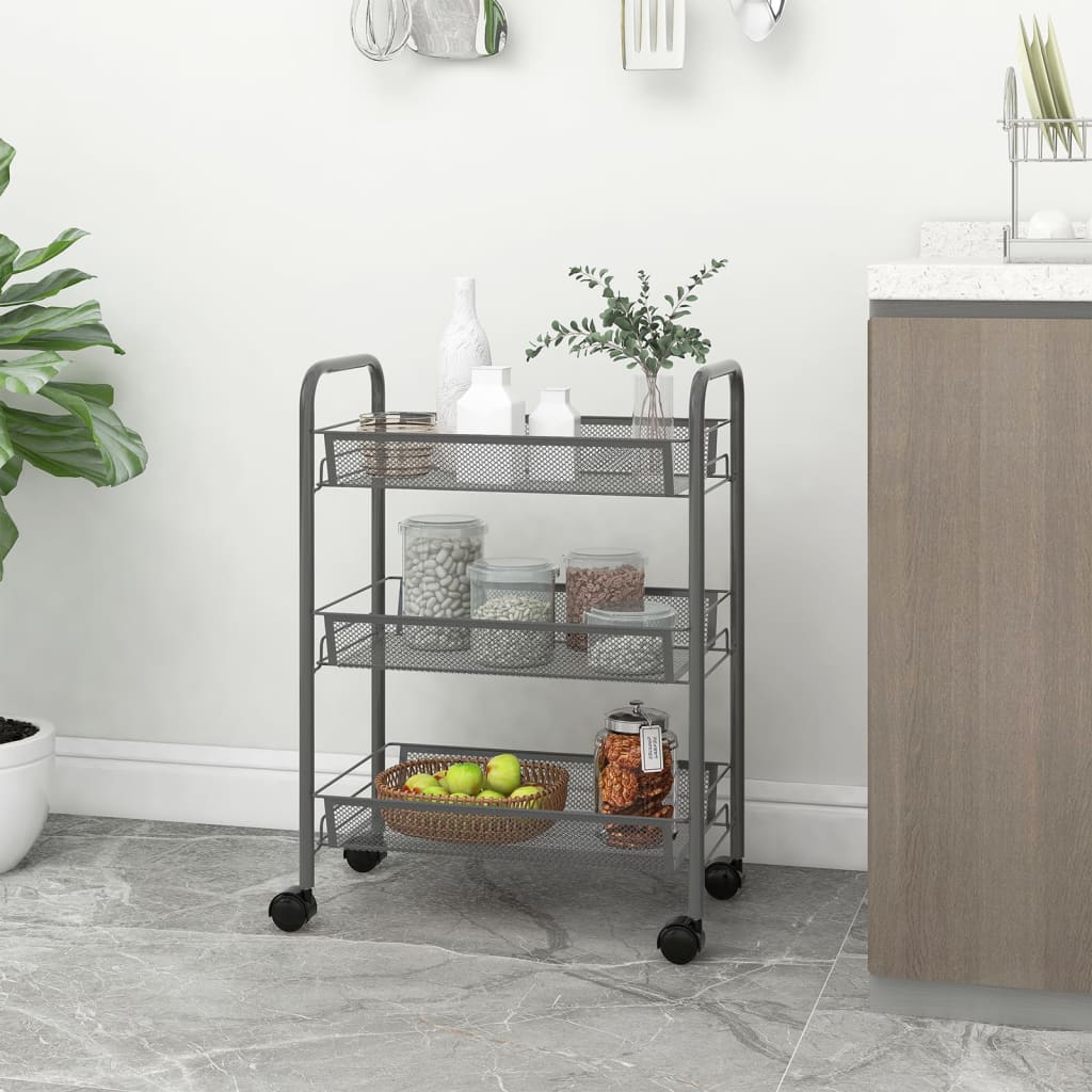 3-Tier Kitchen Trolley Grey 46x26x64 cm Iron - Unbeatable Bargains