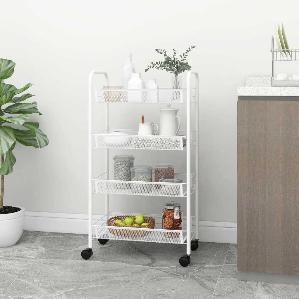 4-Tier Kitchen Trolley White 46x26x85 cm Iron - Unbeatable Bargains